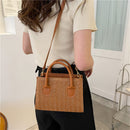 Straw Beach Tote Shoulder Bags Women Hand-Woven Leather Crossbody Handbag Purse