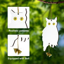 Bird Scare Owl - Hanging Bird Repellent with Bell for Garden Window (White)