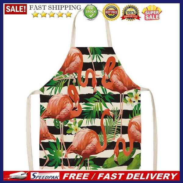 Kitchen Linen Apron Stripe Flamingo Print Home Restaurant Cooking Baking Bi