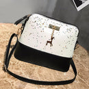 Shell Shoulder Handbag Women Shining Sequins PU Leather Messenger Bag/White