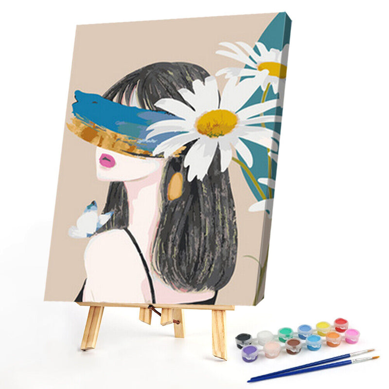 Frameless Girl with Flower Oil Paint By Numbers DIY Acrylic Handmade Handicraft