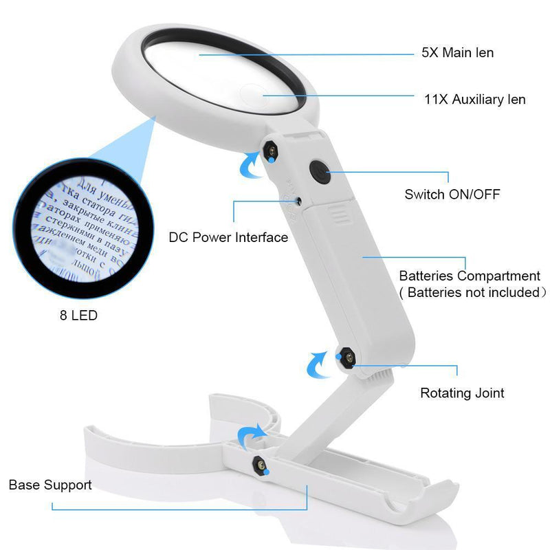 with LED Light and Stand Handheld Foldable Magnifier Foldable Magnify Glass
