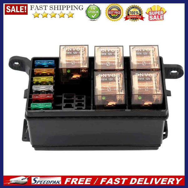 Universal 12V Car Marine 6-Way Relay+ 6-Slot ATO/ATC Blade Fuse Holder Box