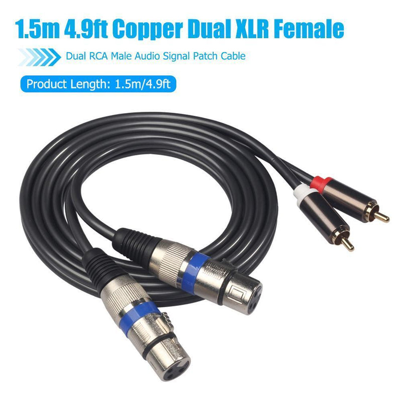 1.5m/4.9ft Dual XLR Female to Dual RCA Male Audio Microphone Cable Adapter