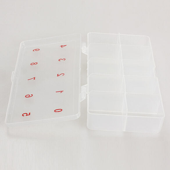 10 Compartments Plastic Clear False Nail Tips Storage Box Holder Organzier