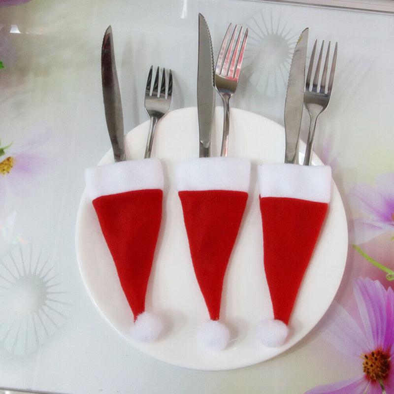 Christmas Hat Tableware Holder Bag Non-Woven Fabric for Home Holiday Party Decor