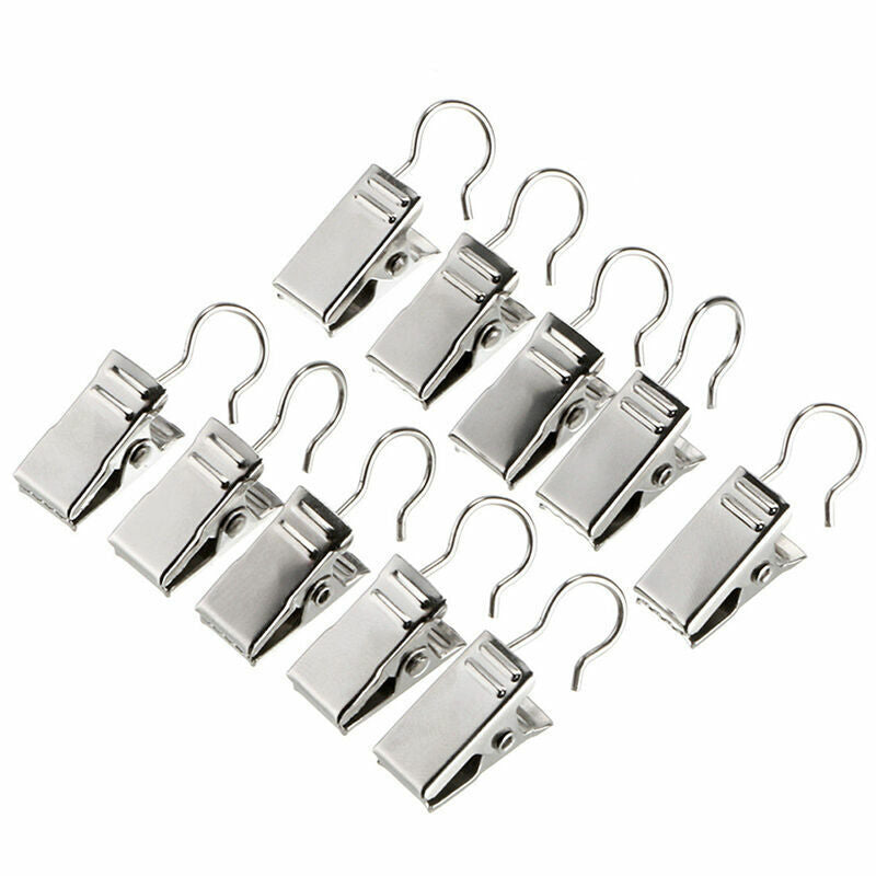 10PC Heavy Duty Curtain Clips Window Shower Curtain s Clip Hook Ring Metal N9U4