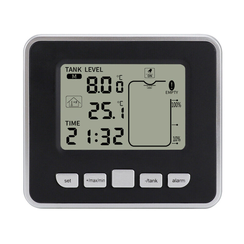 Ultrasonic Tank Liquid Depth Level Meter w/Temperature Alarm Water Level Gauge