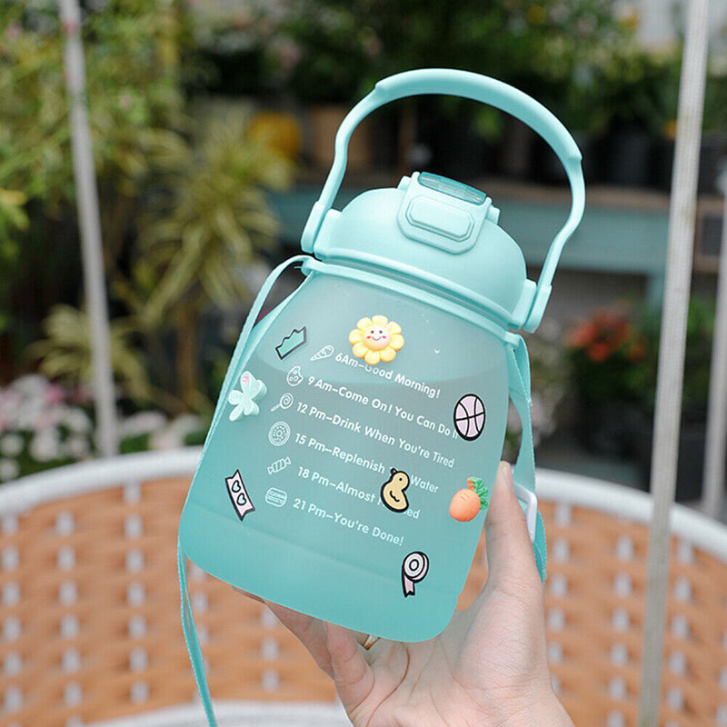 1300ml Large Capacity Cute Water Bottle Plastic Straw Water Cup (Green) Newly