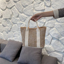 Fashion Women Vacation Contrast Color Woven Large Tote Shoulder Shopping Bags