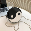 Tai Chi Pattern Shoulder Messenger Bag PU Leather Circular Chain Crossboby Bag