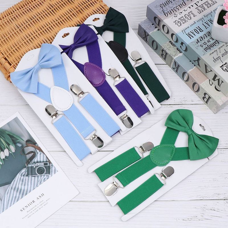 Dress Hair Bow Set Kids Suspenders Printed Bow Tie Cow Tie Belts Elastic Braces