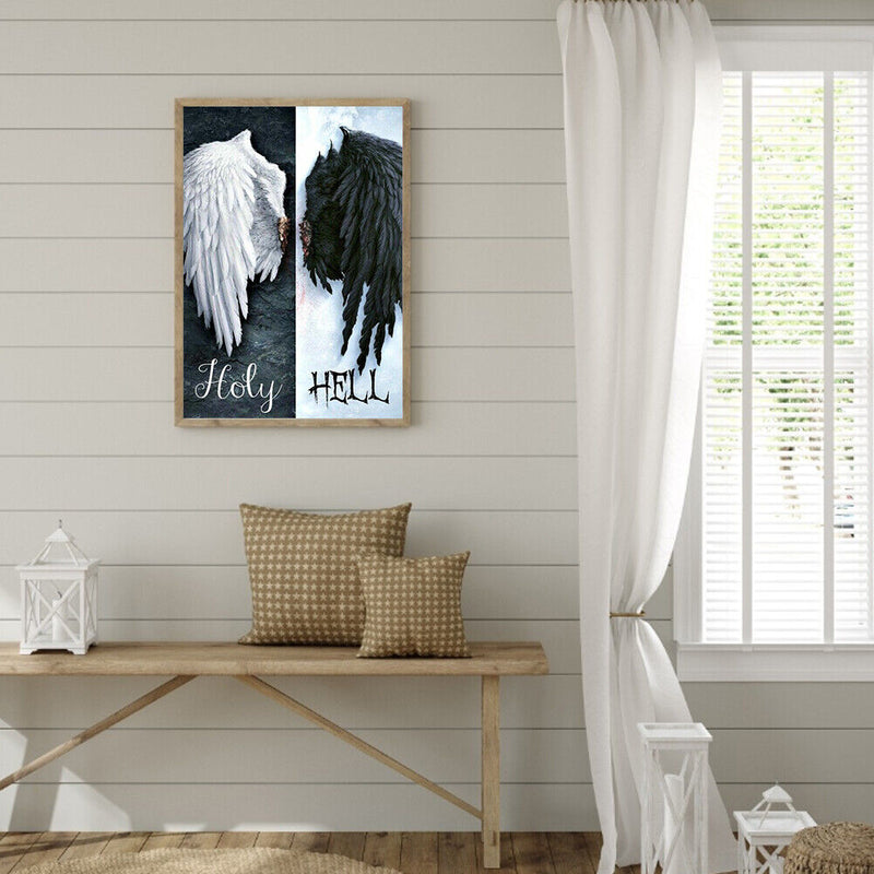 Diamond Painting Kit Black and white angel wings Full Round Rhinestone