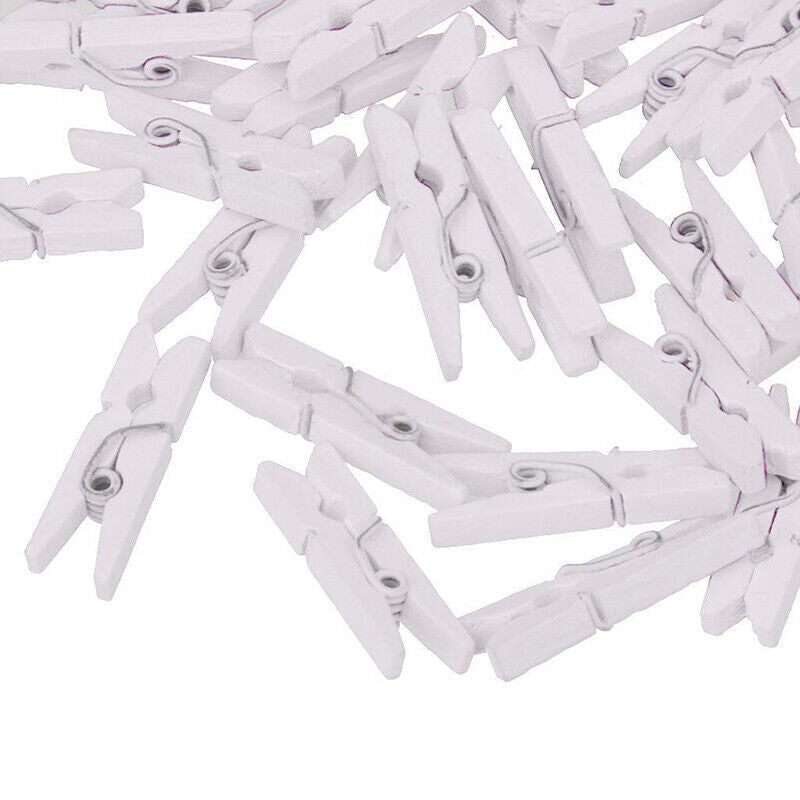 50X Mini White Wooden DIY Handmake Photo Paper Peg Clips Scrapbooking Z3N3