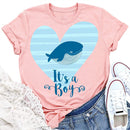 Heart-shaped Print Whale Letter Tea T-Shirt (Pink S)