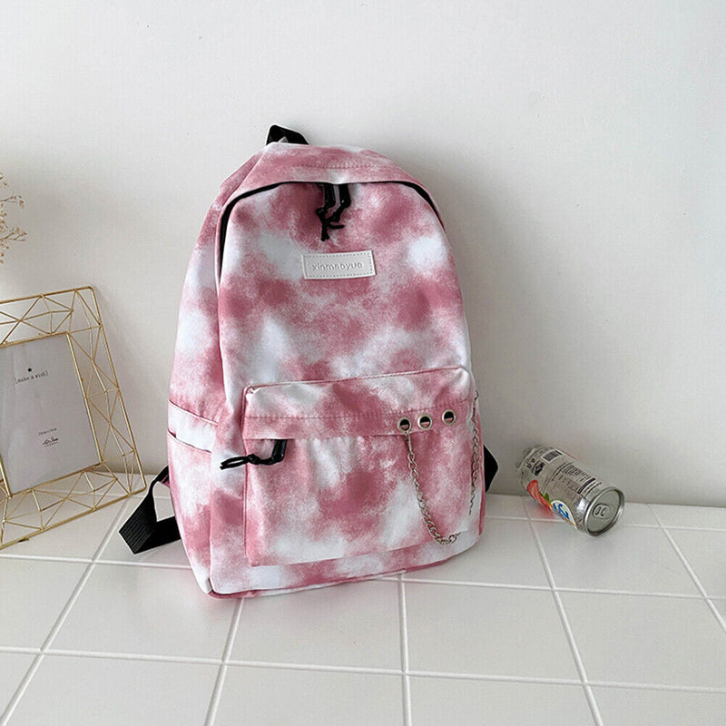 #A Casual Tie Dye Backpack Women Multi-layer Pockets Girl Knapsack Soft for Sh
