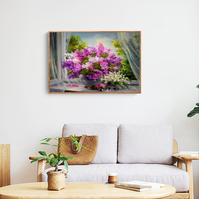 Painting By Numbers Kit Craft DIY Purple Flowers Digital Oil Art Picture Decor