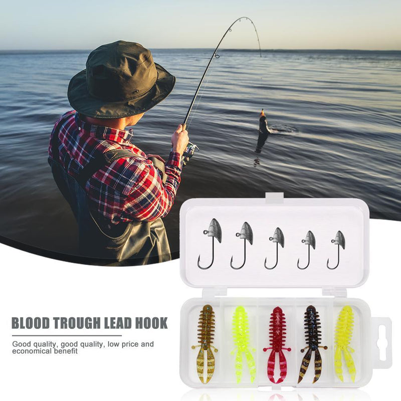 Sharp Blood Slot  Head Soft Lure+Fishing Hook with Barbed Hook Suit