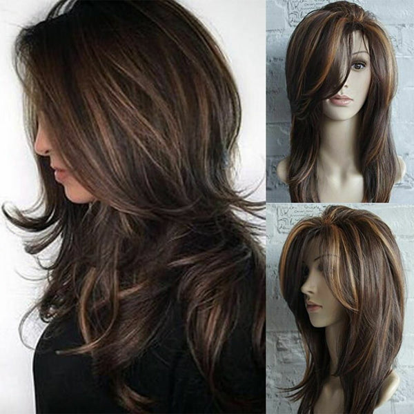 Wig Multi-colors Long Straight  Wig High Temperature Silk Dark Brown Women Wig