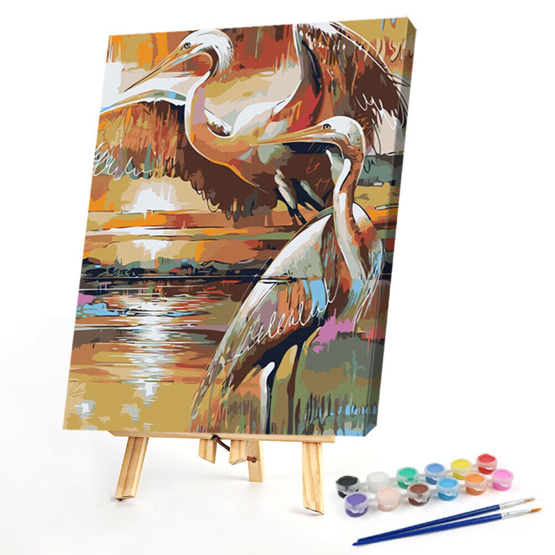 Hand Painted Oil Paint Kill Time Picture Colouring Egret Birds Pattern Artcraft
