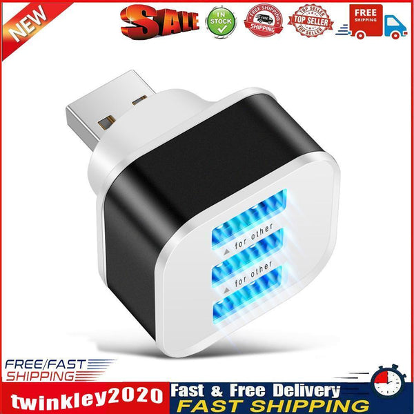USB2.0 HUB 3 Ports Adapter Fast Phone Chargers with LED Indicator (Black) Newly