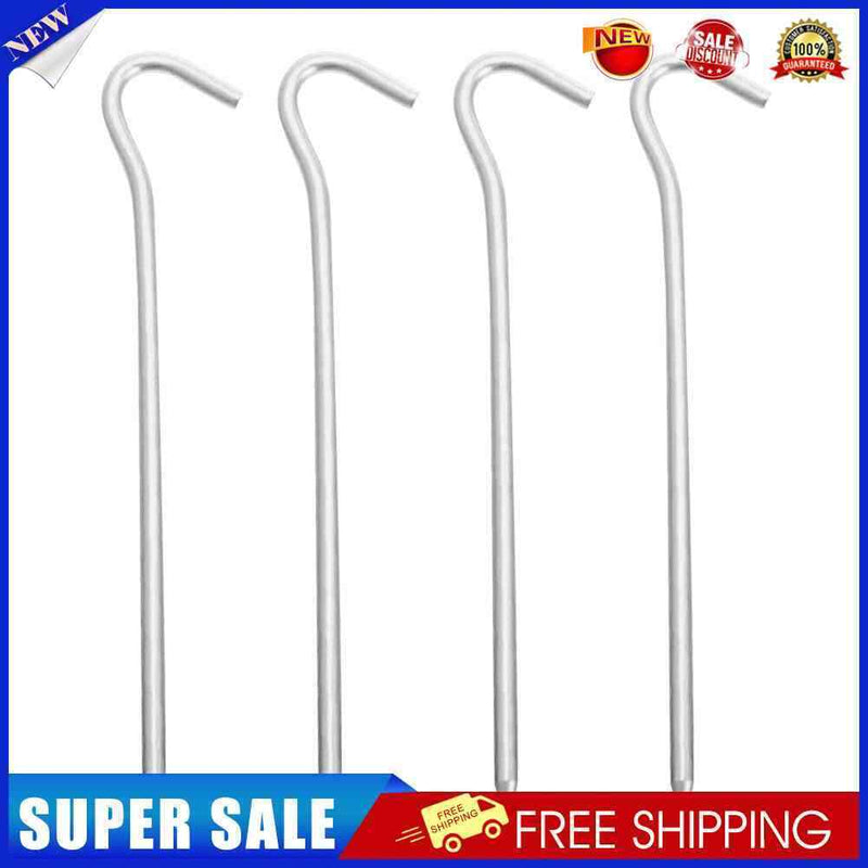 4pcs Tent Pegs with Hooks Garden Stakes Ground Nail for Awning Canopy (Silv