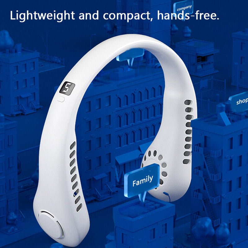 Bladeless Hanging Neck Fan Portable Mini Leafless Fans (White with Display)