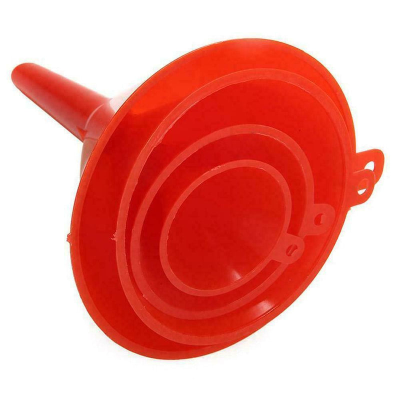 4PCS Plastic Red Different Size Funnel Set Kitchen Oil Garden Clean Fuel to D6I9