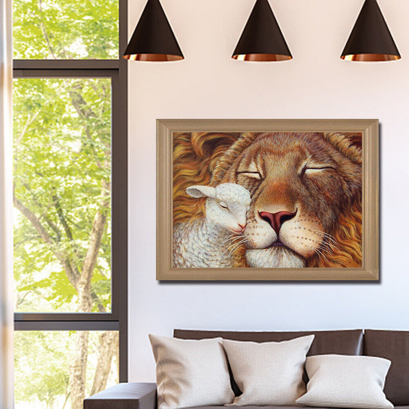 Lamb and Lion Oil Paint By Numbers Kit DIY Acrylic Painting on Canvas Arts