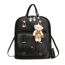 Women Student Preppy Style Cute Bear Pendant Bookbag Backpack(Black)