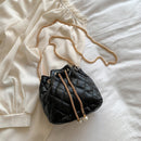 Fashion Rhombic Crossbody Bucket Bag Women Drawstring Chain Shoulder Handbags