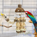 Pet Bird Macaws Cage Chewing Wooden Blocks String Coconut Shell Bite Tearing