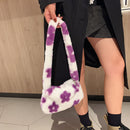 Fashion Women Flower Printing Underarm Bag Ladies Autumn Winter Plush Handbags