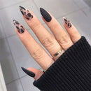 Girls Black Matte Fashion Stiletto With Glue Leopard False Nail Tips Full Cover