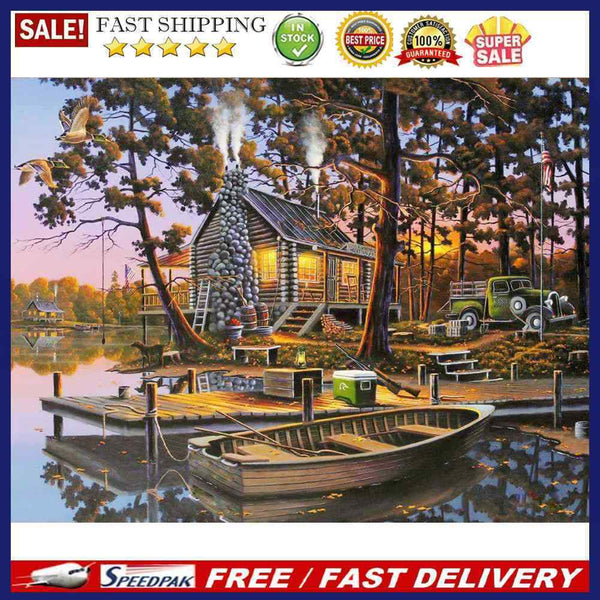 Home Hand Painted on Canvas DIY Lake House Oil Paint By Numbers Drawing Kit