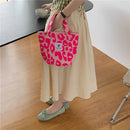 Fashion Pink Leopard Print Canvas Shoulder Bag Women Large Capacity Dead Handbag