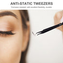 Stainless Steel Tweezers Precision Curved Pointed Tip for Eyelash (Black)
