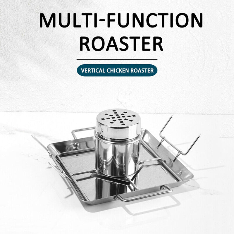 Stainless Steel BBQ Chicken Roaster Tray Roasting Pan Grill Cooking Rack