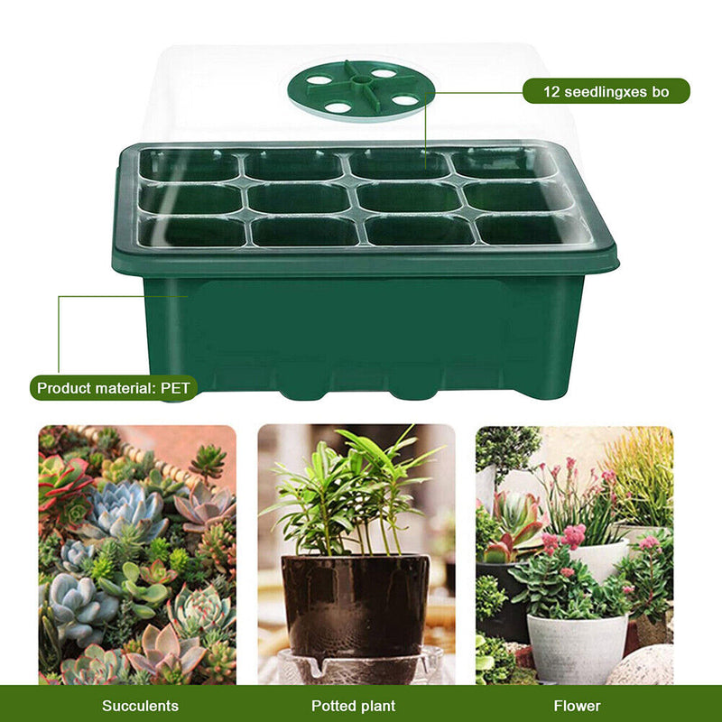 10pcs 12 Holes Planting Seed Starter Tray Kit Plant Germination Box w/ Dome Base