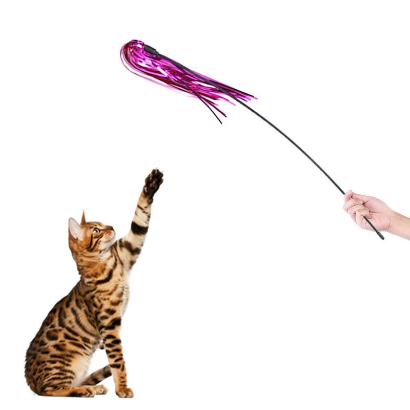 5pcs Funny Colorful Ring Paper Cat Stick Teaser Wand Playing Rod with Bell