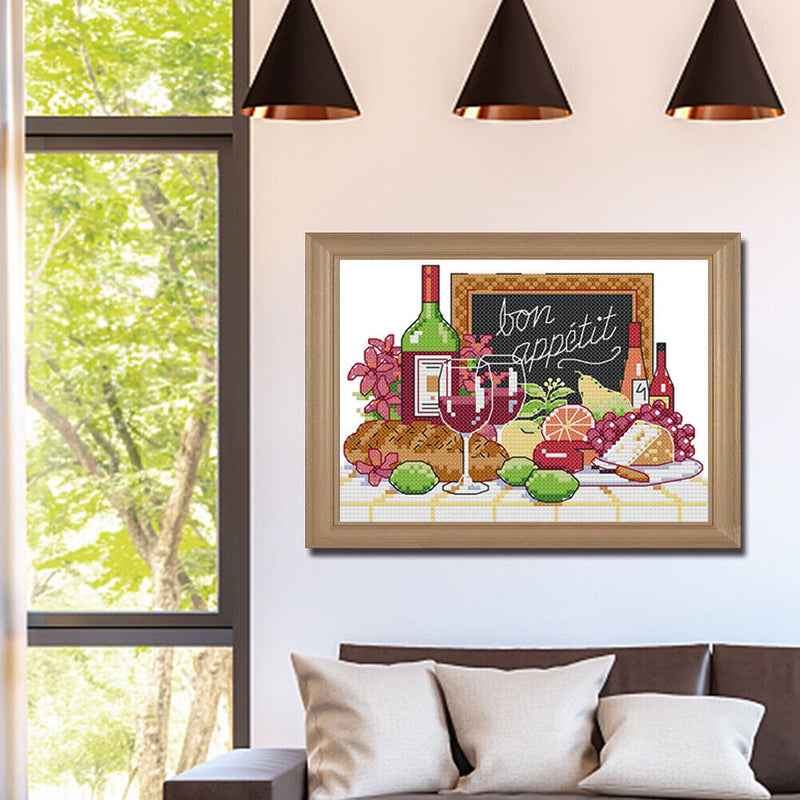 Partial Cross Stitch Handcraft 14CT Counted Wine Fruit Needlework Home Ornament