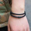 5pcs Unisex Chain Magnetic Buckle Leather Bracelet Braided Wristband