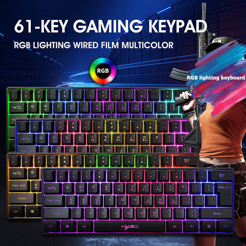 HXSJ V700 61 Keys RGB Backlight USB Wired Keyboard for Computer PC Gamers