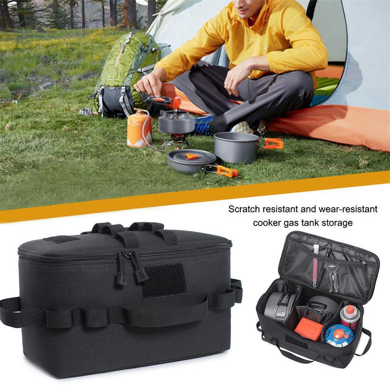 Camping Gas Tank Storage Bag Outdoor Ground Nail Cookware Holder (Black)