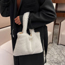 Women Winter Soft Fur Solid Color Top-handle Bag Small Handbag (White)