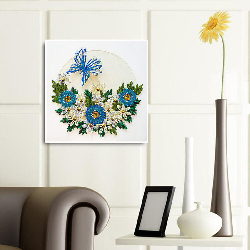 DIY Diamond Painting Kit Blue Flower Butterfly Partial Special Shape Drill