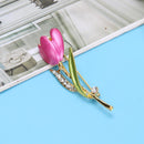Tulip Flower Brooch Pin Crystal Rhinestone Women Costume Jewelry(Rose Red)