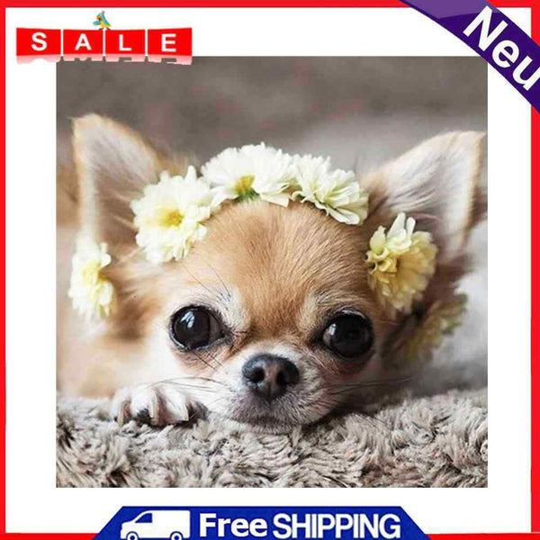5D DIY Diamond Painting Flower Dog Full Round Drill Mosaic Picture Wall Art Kit