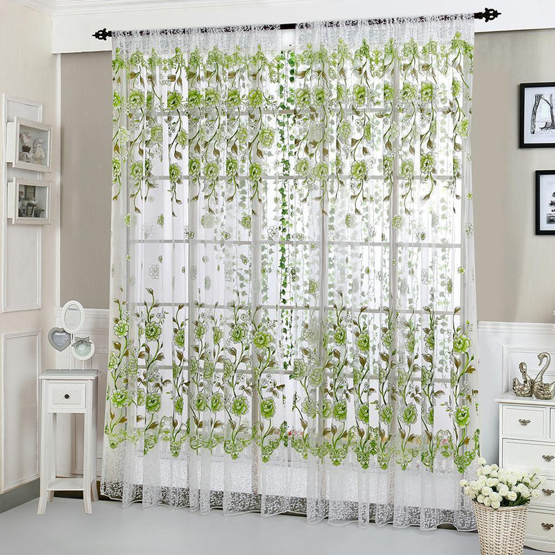 4pcs Peony Curtain Living Room Bedroom Home Door Window Curtain (Pink)