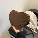 Women Retro Scrub PU Shoulder Bag Heart Shape Crossbody Bags (Dark Brown)